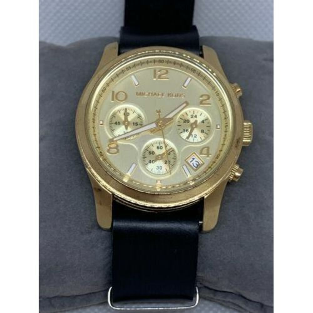 Michael Kors MK5055 Runway Midsized Unisex Black Leather Analog Quartz Watch E50